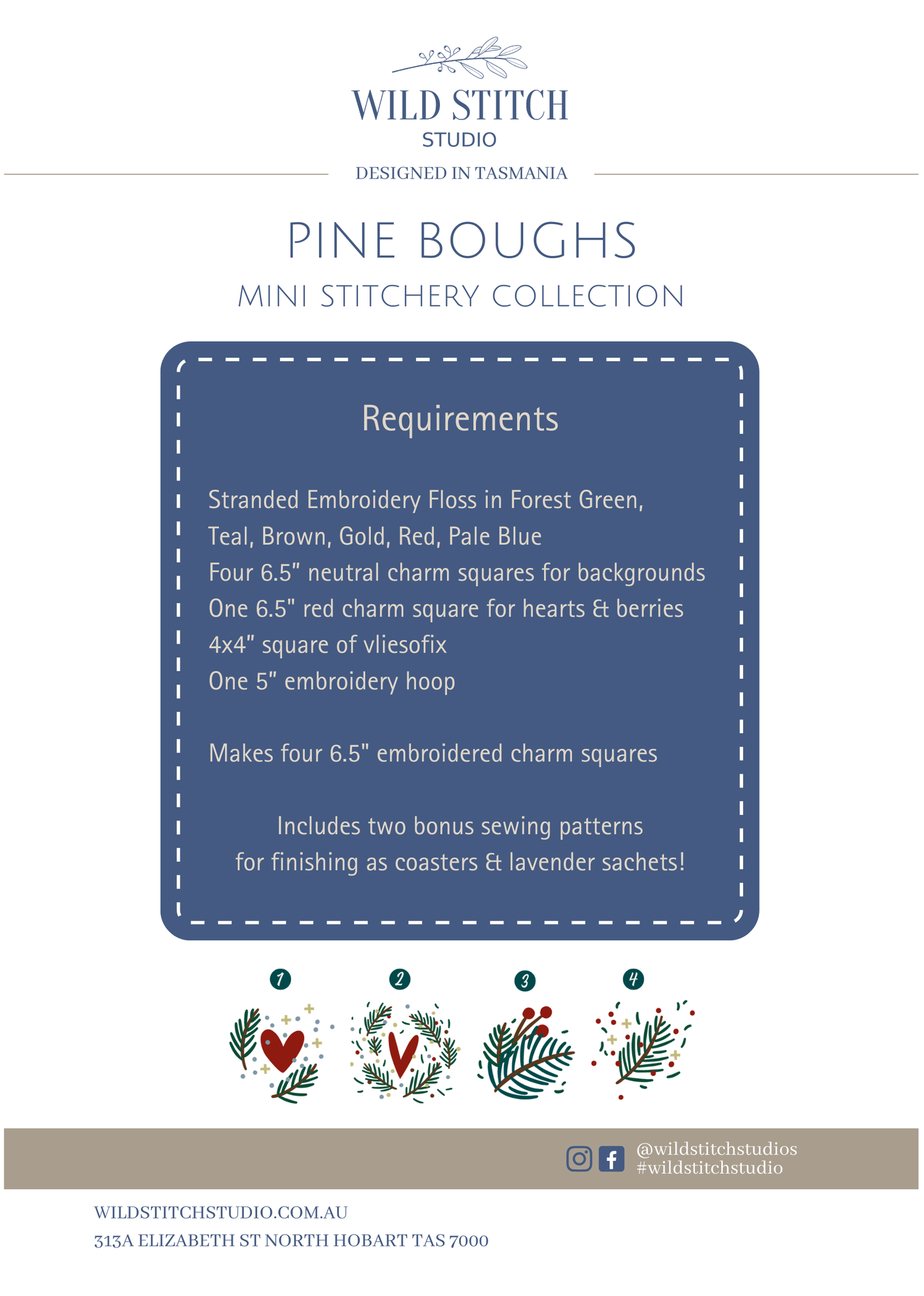 Christmas Pine Boughs Mini Stitchery Collection PDF Pattern