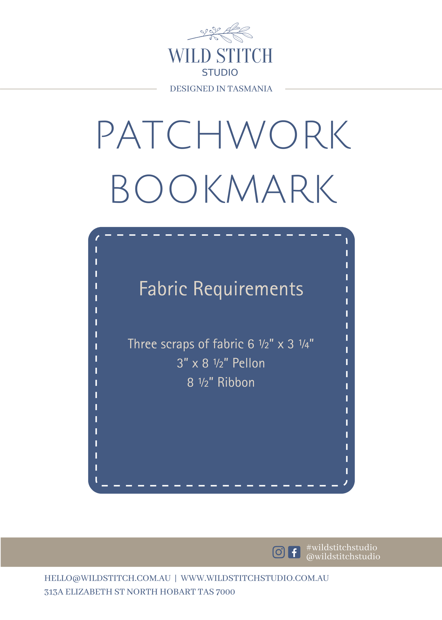 Wild Stitch Studio Patchwork Bookmark Pattern