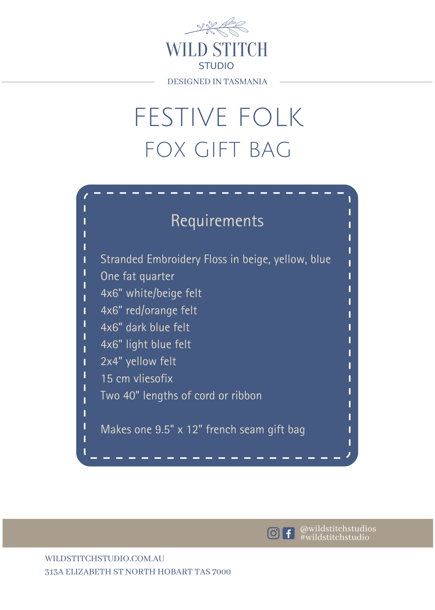 Festive Folk Fox Gift Bag PDF Pattern