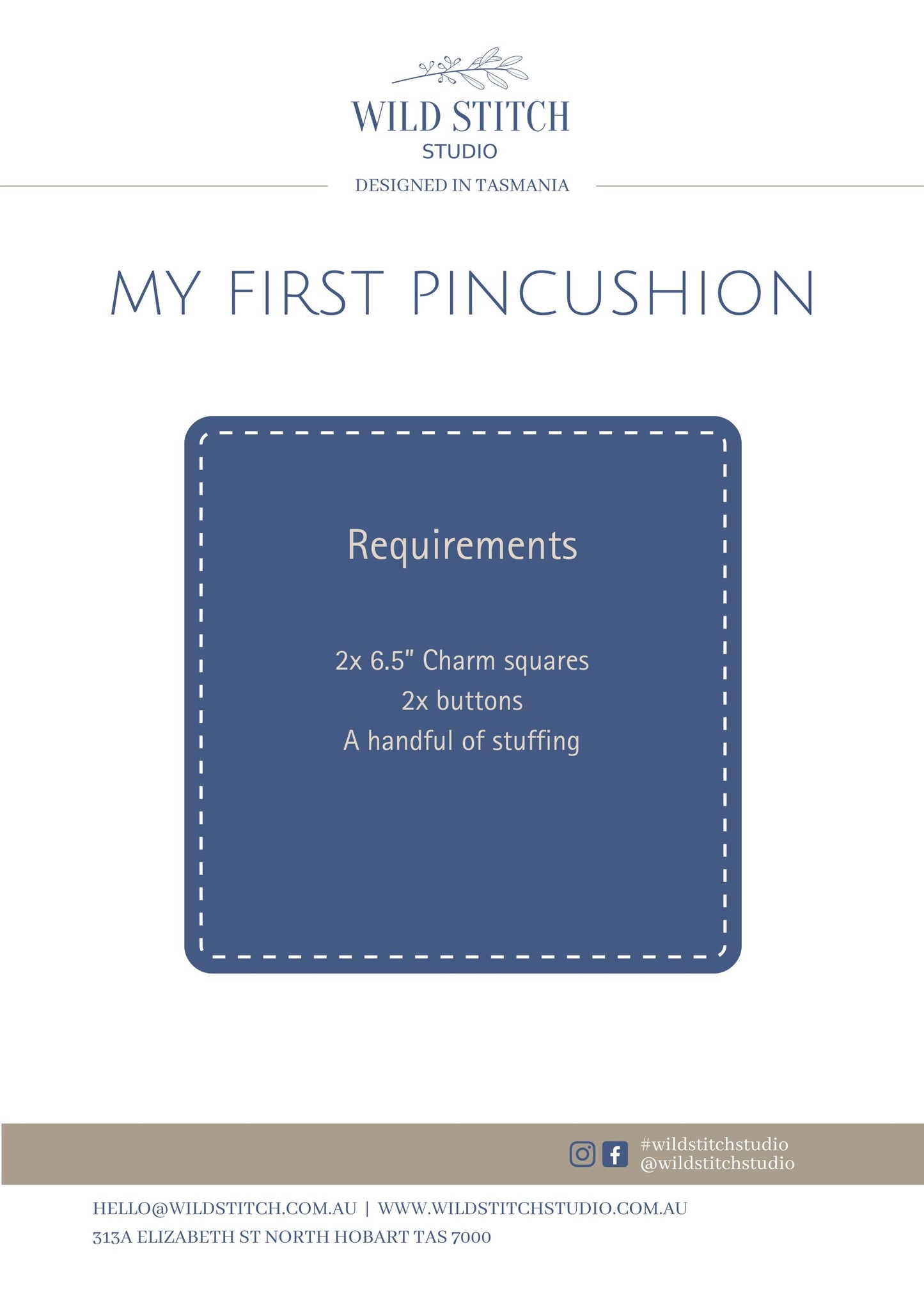 Wild Stitch Studio My First Pincushion - PDF Pattern