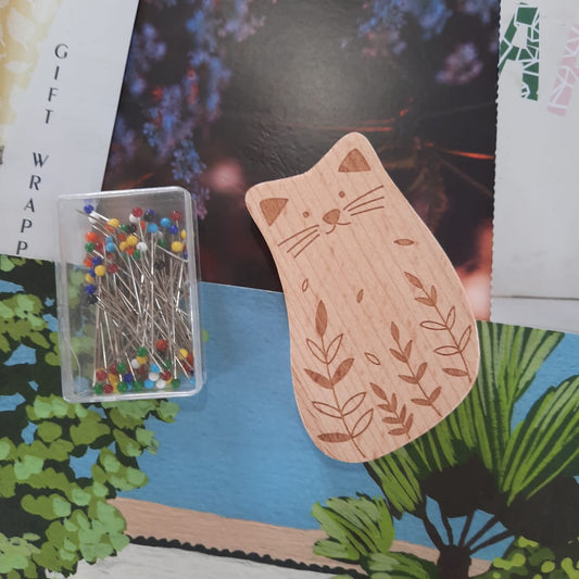 Sewing Set: Woodland Magnetic Pincushion and glass head pins